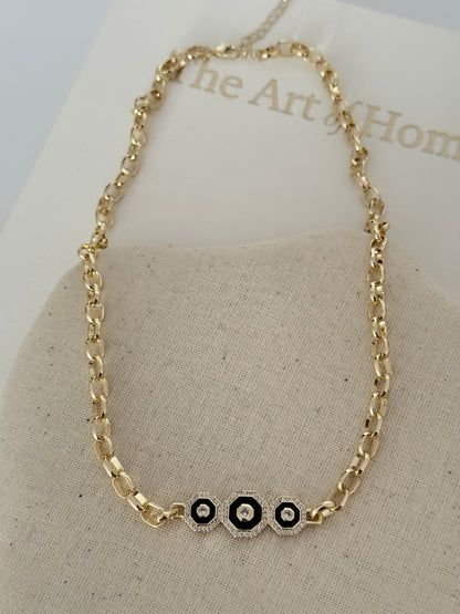 CHERİE SİYAH MİNELİ GOLD ZİNCİR KOLYE