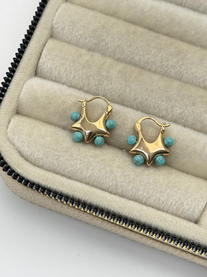 MAVİ BONCUKLU YILDIZLI GOLD KÜPE