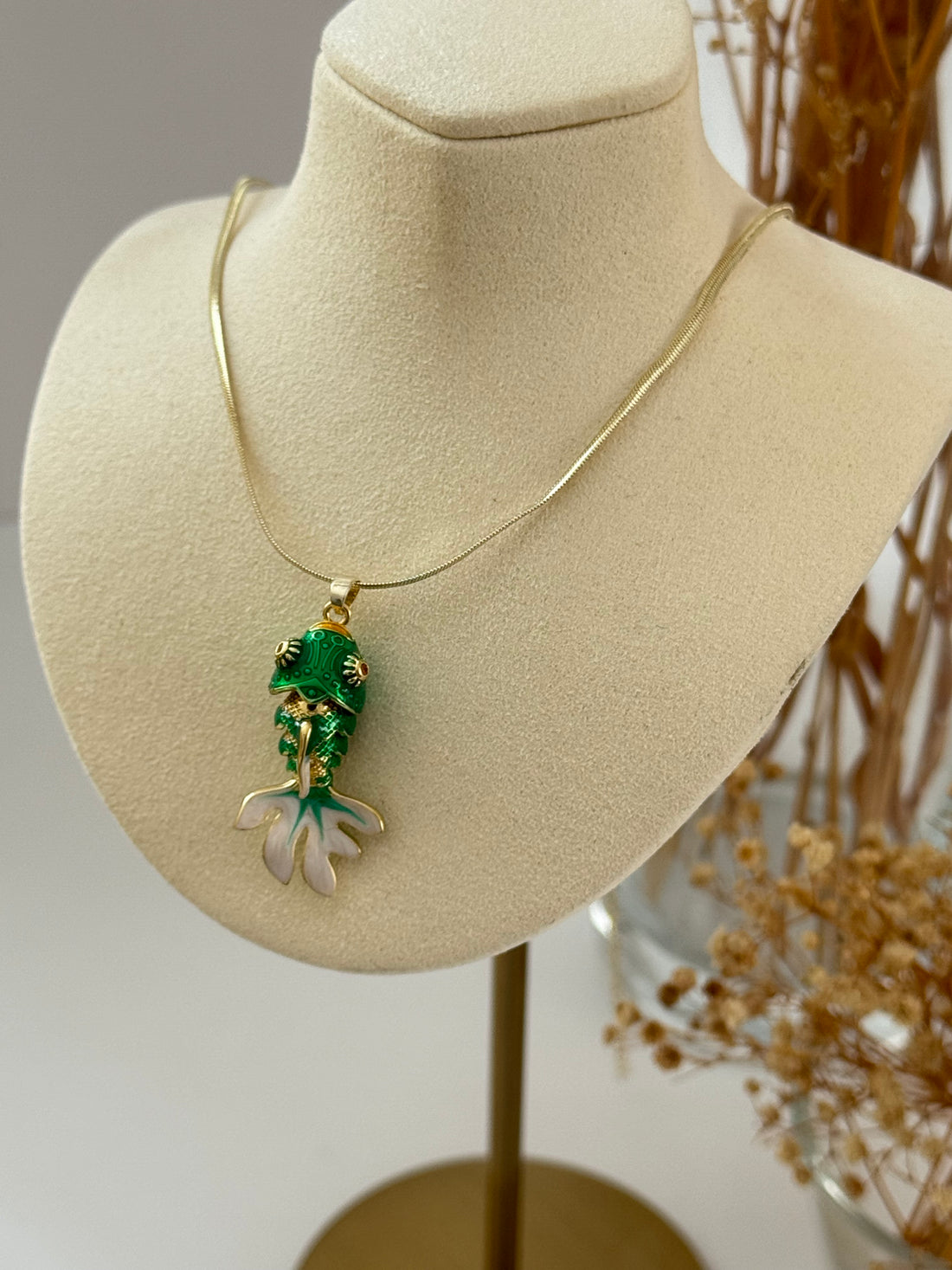 İTHAL YEŞİL BALIK GOLD UZUN KOLYE 60cm