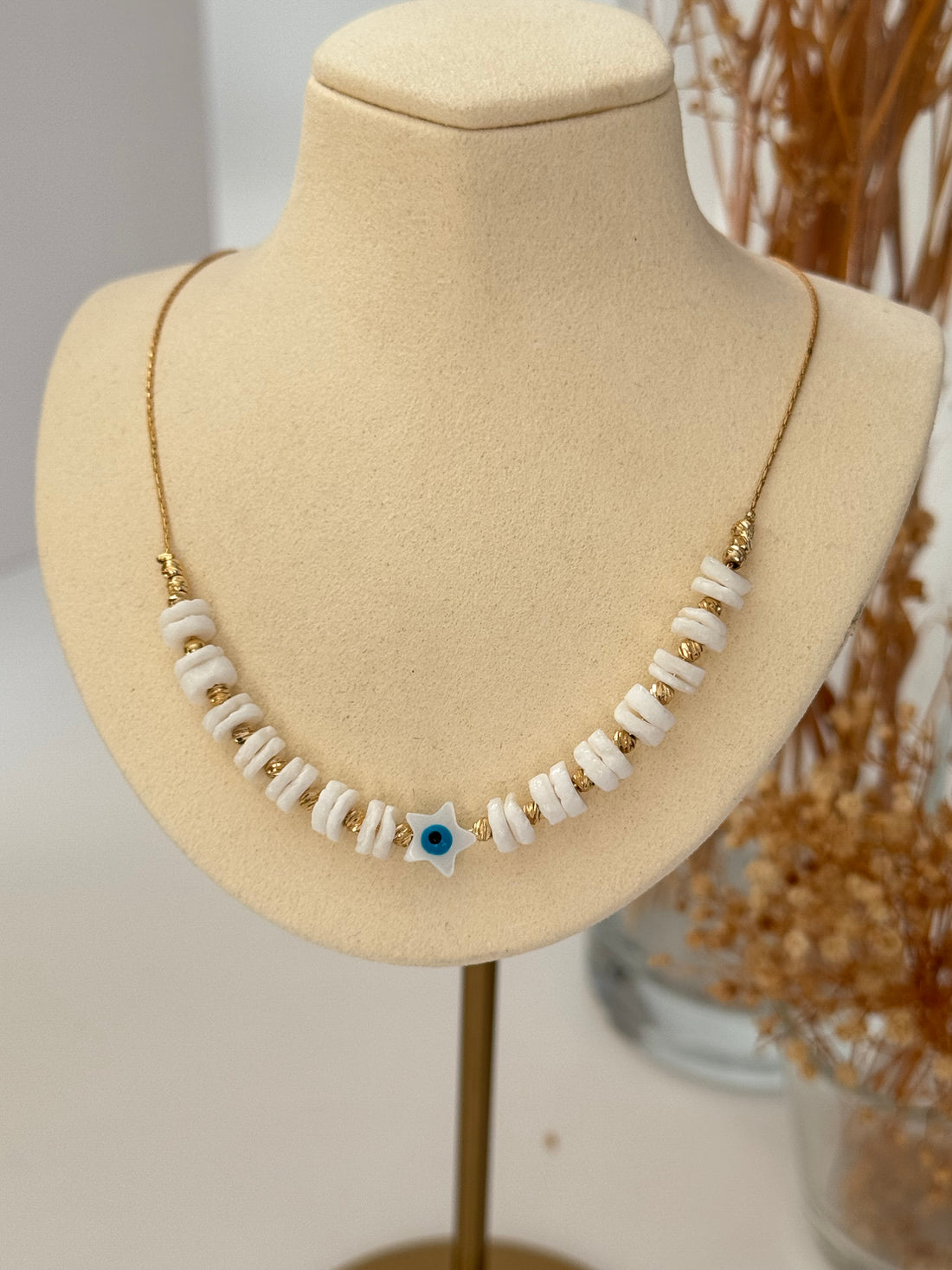 TARU YILDIZLI GERÇEK SEDEF TAŞLI ALTIN KAPLAMA DETAYLI KOLYE