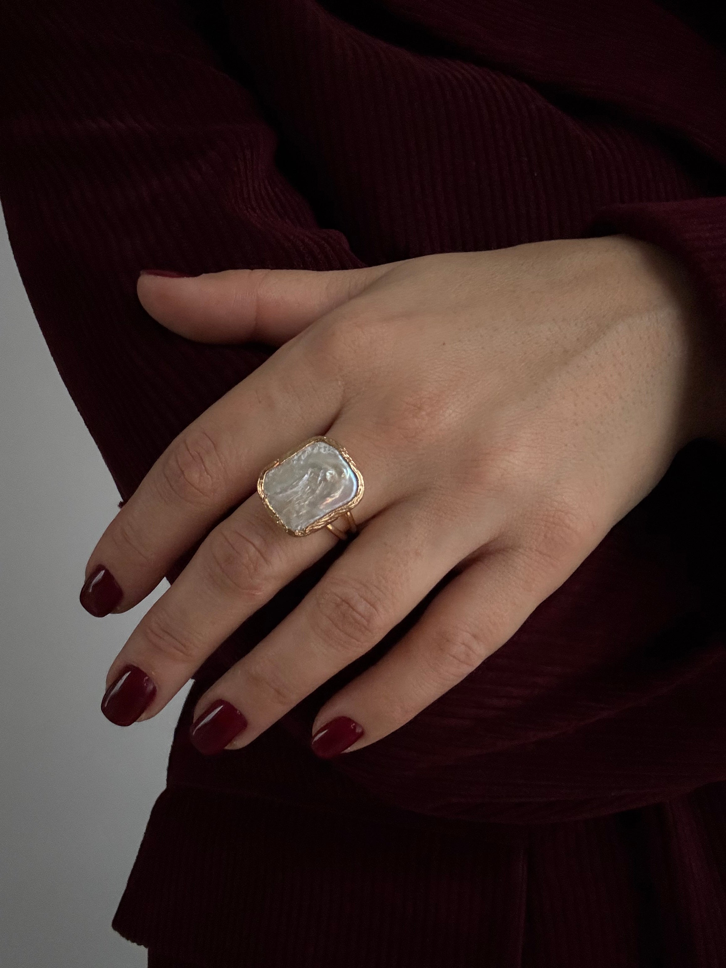 GERÇEK İNCİLİ ALTIN KAPLAMA AYARLANABİLİR YÜZÜK 0