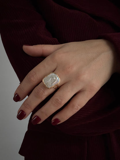 GERÇEK İNCİLİ ALTIN KAPLAMA AYARLANABİLİR YÜZÜK 0