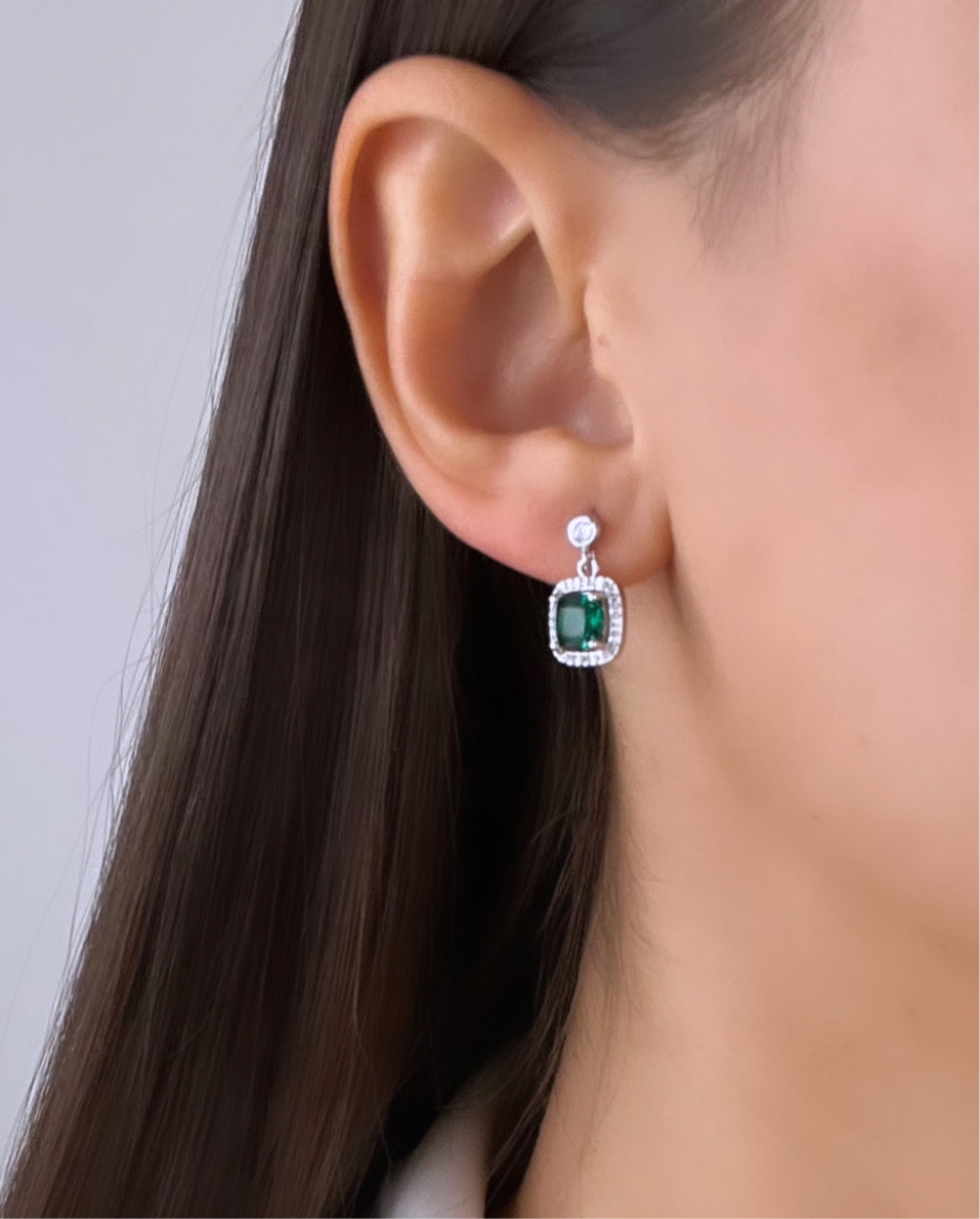 YEŞİL TAŞLI SİLVER BAGET KÜPE