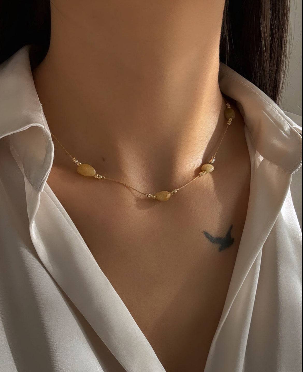 SİYARE SARI DOĞAL TAŞLI ALTIN KAPLAMA KOLYE