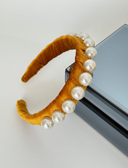 FARZİN İTHAL SARI İNCİLİ KADİFE TAÇ