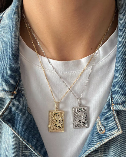 KAPLAN DETAYLI DİKDÖRTGEN ÇELİK SİLVER KOLYE