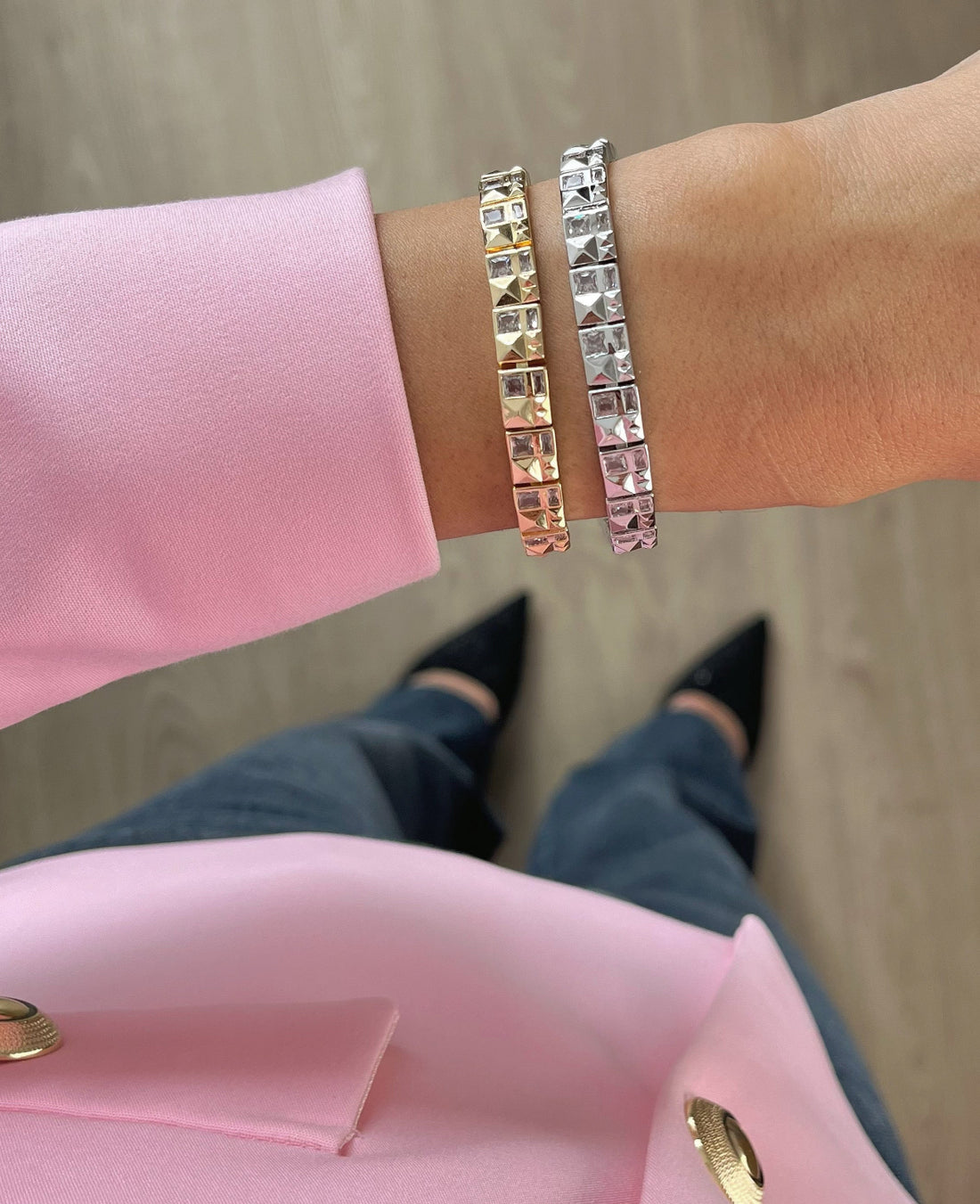 İTHAL TAŞLI KARE FORM SIRALI SİLVER BİLEKLİK