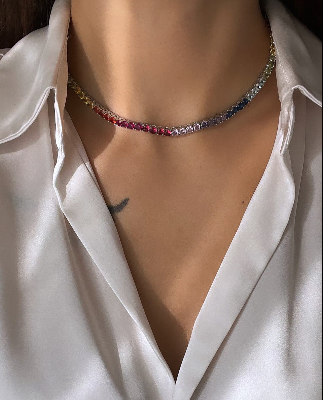 RENKLİ ZİRKON TAŞLI SU YOLU CHOKER KOLYE