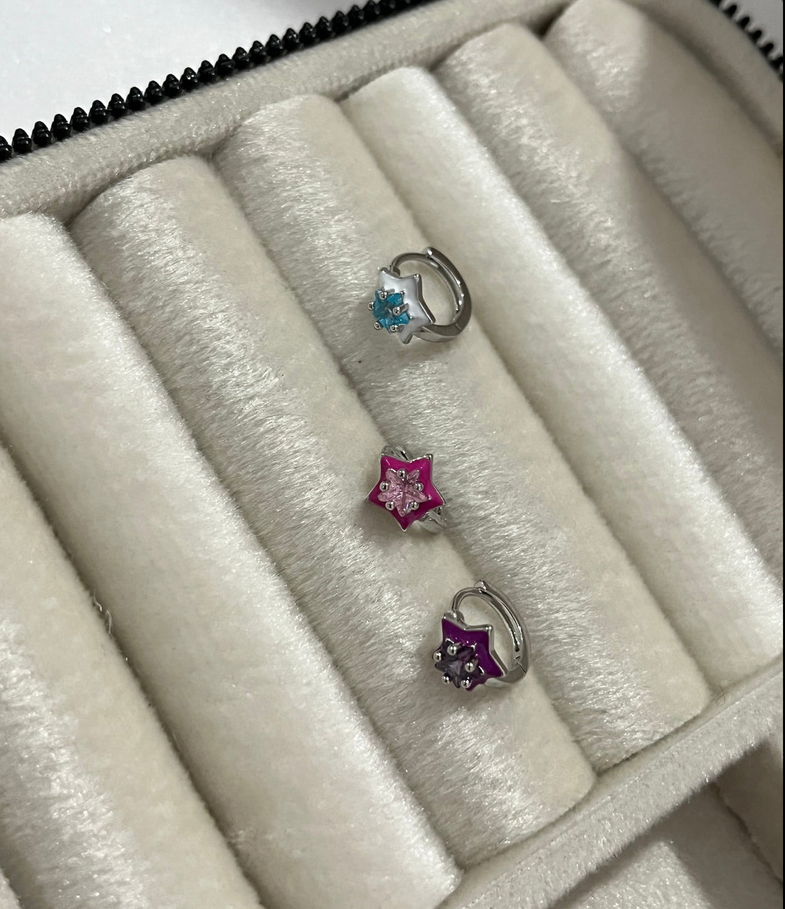 RENKLİ TAŞLI SİLVER YILDIZLI 3LÜ KÜPE SETİ