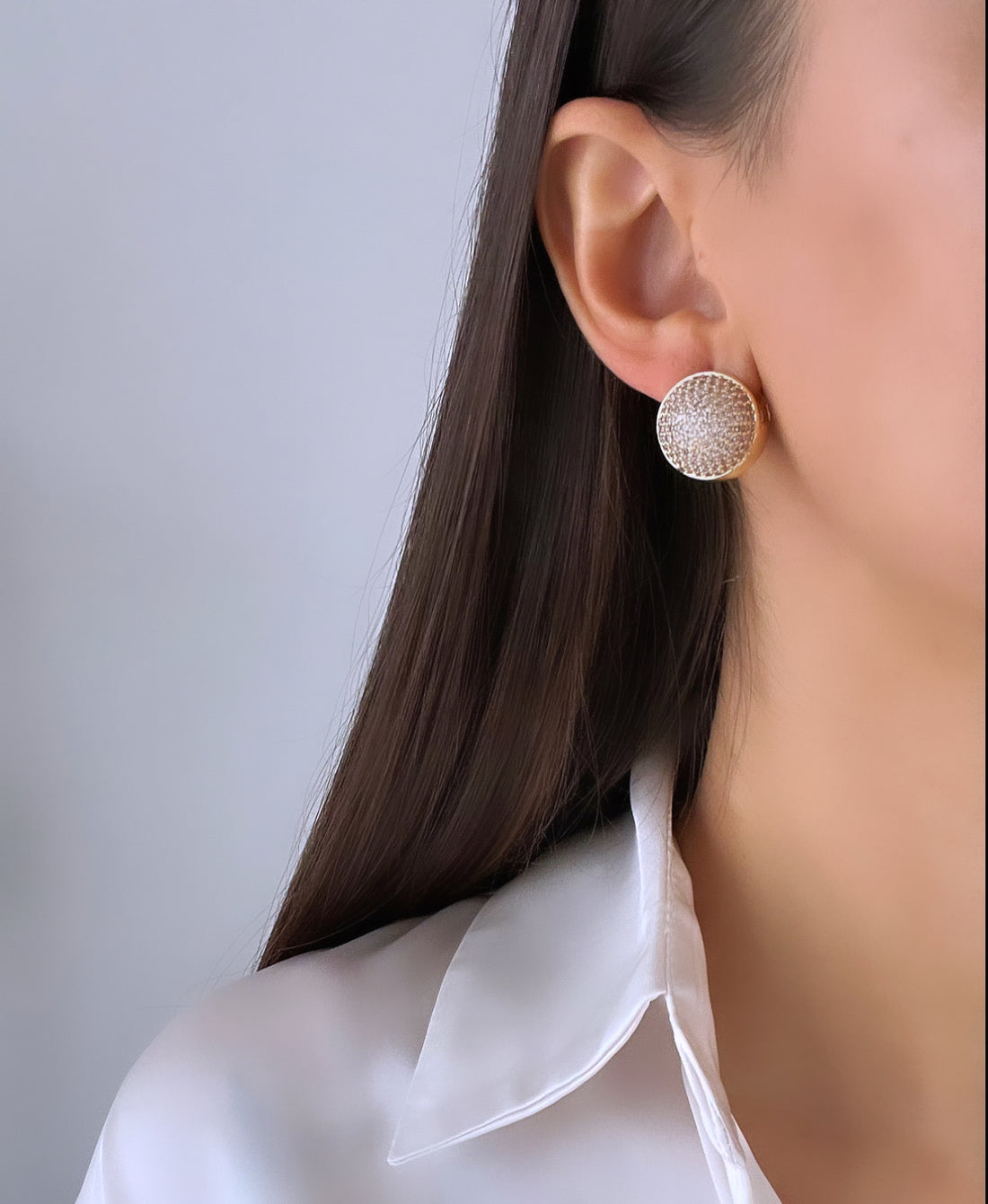 İTHAL ZİRKON TAŞLI GOLD TOP KÜPE