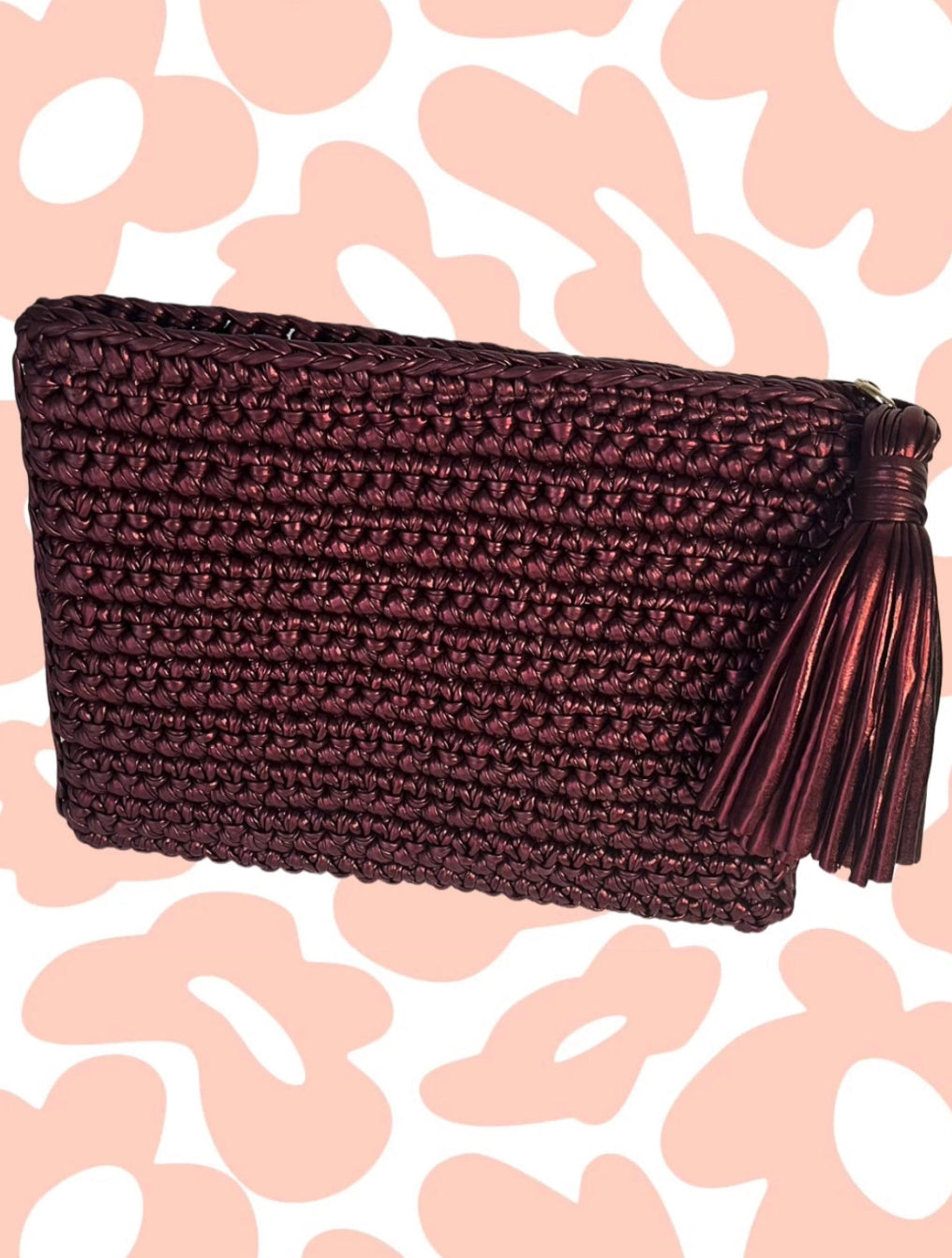 METALİK DERİ İPLİ EL ÖRGÜSÜ KAHVE CLUTCH ÇANTA