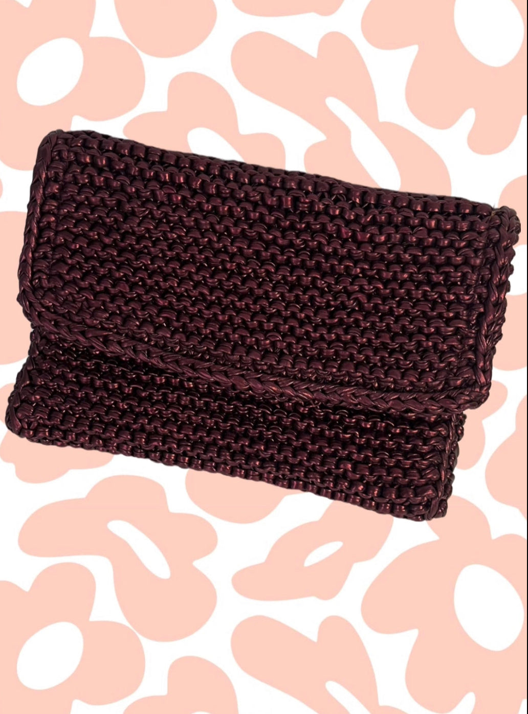 METALİK DERİ İPLİ EL ÖRGÜSÜ KAHVE CLUTCH ÇANTA